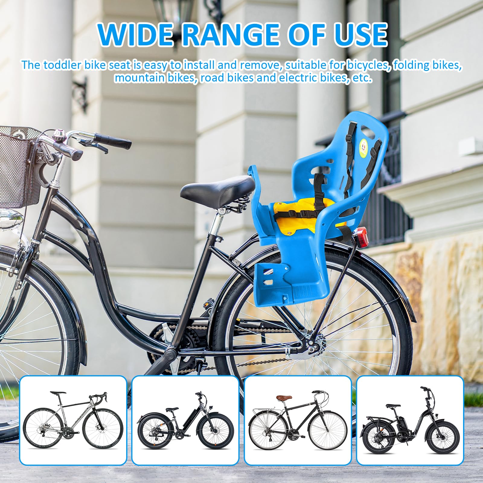 Kids Bike Seat for Adults - Adjustable Toddler Bike Carrier with Comfortable Rear Mount | Perfect for Family Rides, Commuting & Outdoor Adventures