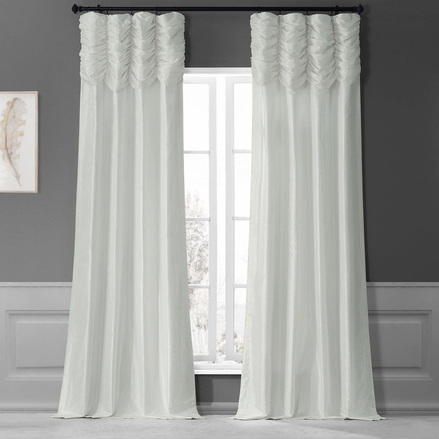 Eggshell Ruched Solid Faux Silk Taffeta Blackout Curtains for Bedroom & Living Room - Light Blocking Window Drapes for Better Sleep & Privacy