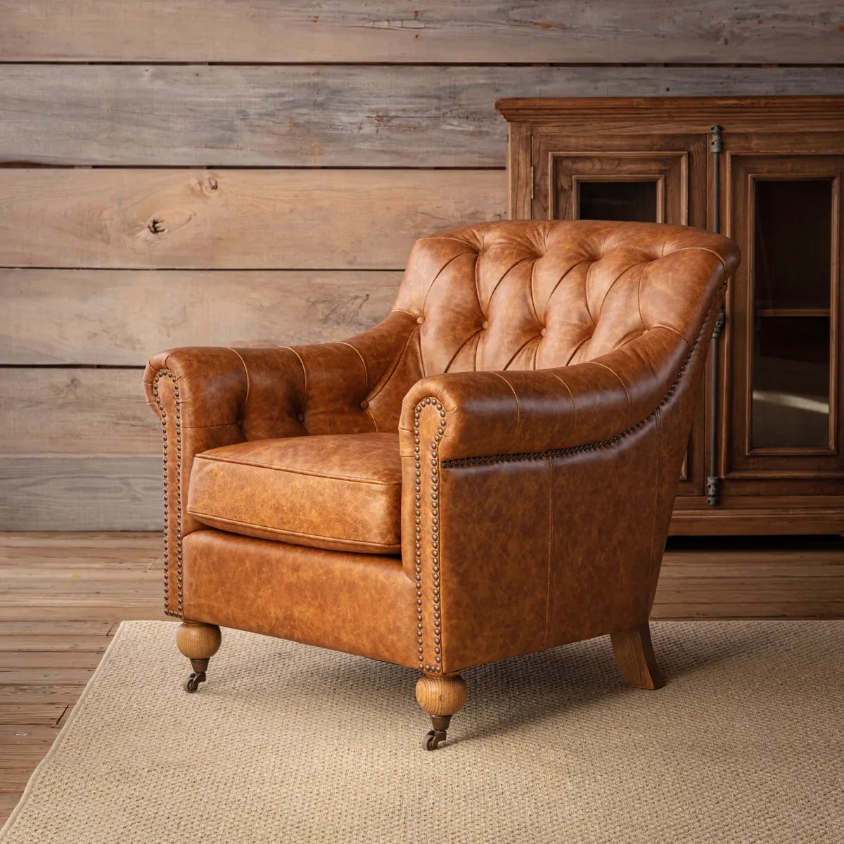 Premium Grand Oaks Leon Genuine Leather Arm Chair - Luxurious Comfort for Living Room, Office & Study - Perfect for Relaxing & Reading
