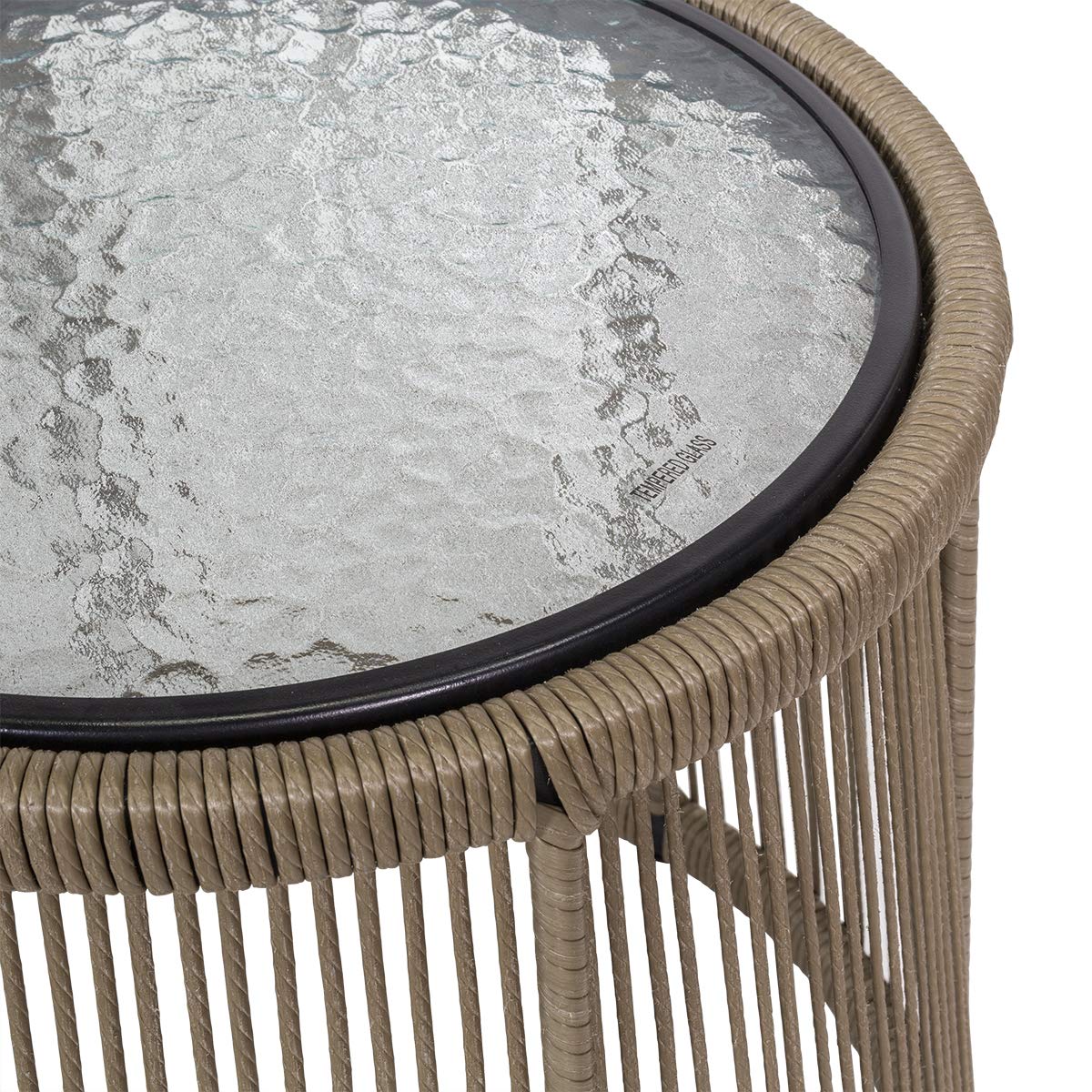 Barton 3-Piece Outdoor Bistro Set with Glass Table - Beige Wicker Rattan Patio Furniture for Garden, Balcony & Poolside Dining | Modern Conversation Seating for Backyard, Terrace & Cafe Style Decor