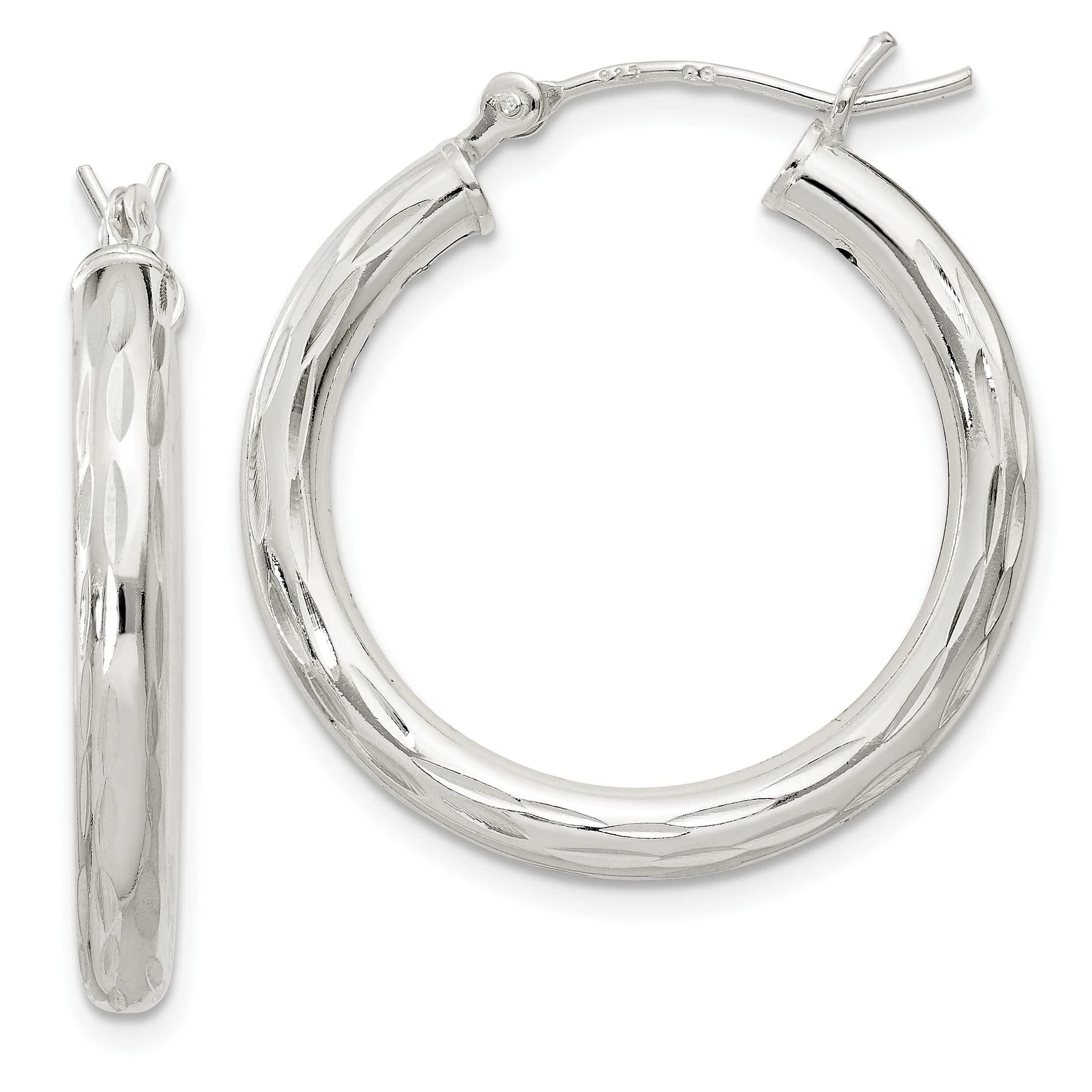 Sterling Silver D.C Satin Polished Earrings for Women - Elegant Hoop Earrings for Daily Wear, Party & Gift Giving