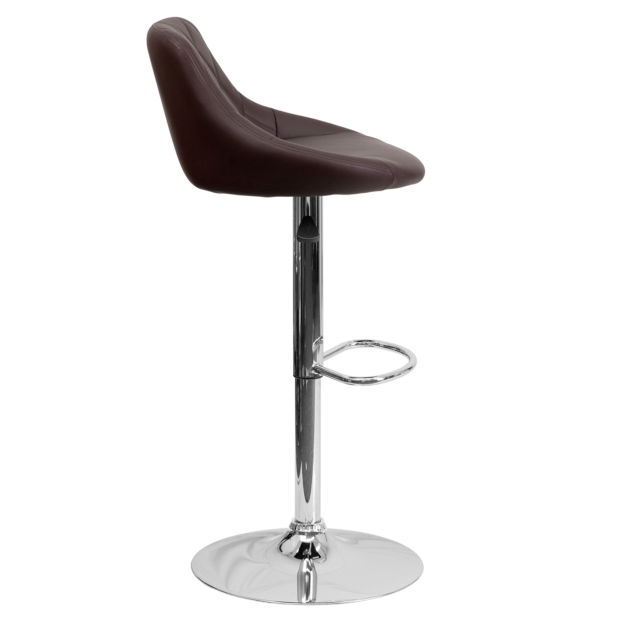 Flash Furniture Contemporary Vinyl Adjustable Height Bar Stool - Diamond Pattern Back, Chrome Base - Brown (1 Pack) - Perfect for Kitchen Islands, Home Bars & Counter Seating