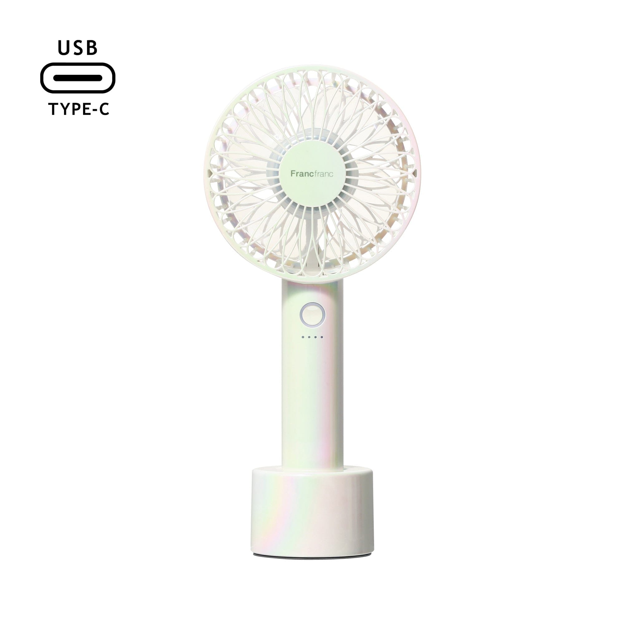 FRAIS Portable Handheld Fan with LED Aurora Light - Mini USB Rechargeable Personal Fan for Travel, Office, Outdoor, and Home Use - White