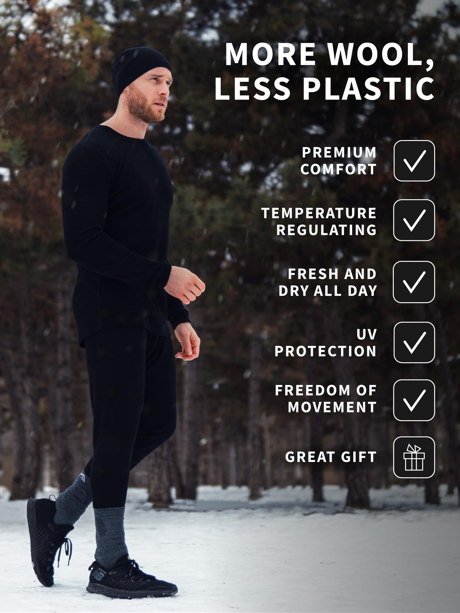 Merino Wool Base Layer for Men - 100% Natural Long Sleeve Thermal Shirt | Heavyweight, Midweight & Lightweight Options | Includes Merino Wool Socks | Perfect for Hiking, Skiing & Winter Outdoor Activities
