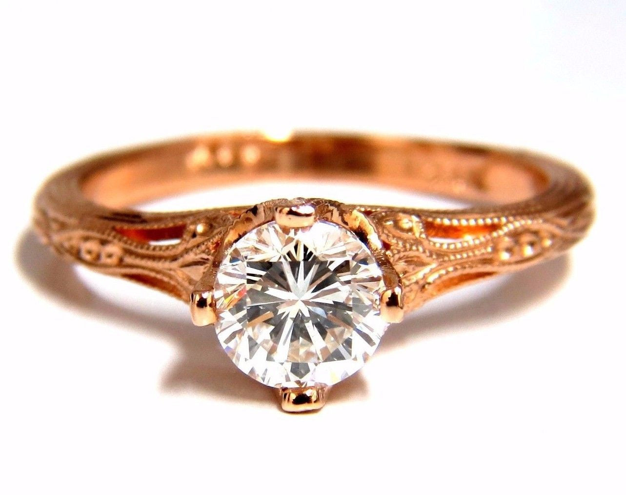 GIA Certified 0.95ct F Color SI1 Clarity Natural Round Diamond Engagement Ring in 14K White Gold - Portuguese Revival Style for Wedding, Proposal & Anniversary Gifts