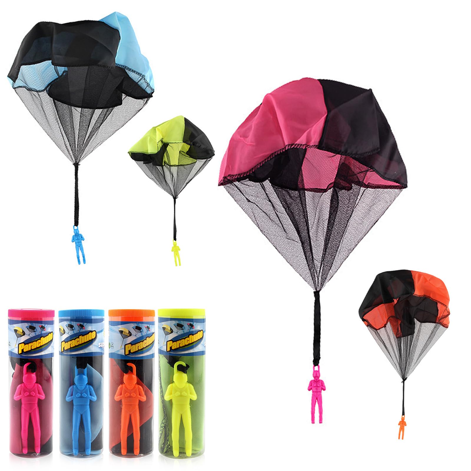 LUOBO 4 Pack Parachute Toy Set - Tangle-Free Hand Throw Parachute Soldiers for Kids | Outdoor Flying Toys for Backyard Play & Birthday Parties | No Assembly or Batteries Needed