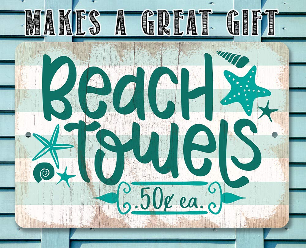 Beach Towels & Metal Wall Art Signs - Coastal Decor for Indoor & Outdoor Use - Perfect for Bedroom, Poolside, and Home Beach Themed Decorations