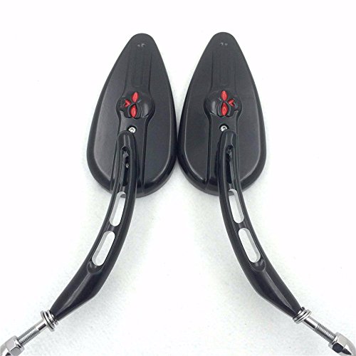 Black Skull Motorcycle Side Mirrors with Hollow-out Stems - Compatible with Harley Davidson Super Glide FXE, Dyna Super Glide, T Sport FXDXT (1982 & Up Models) - Enhance Safety & Style for Cruiser & Chopper Bikes