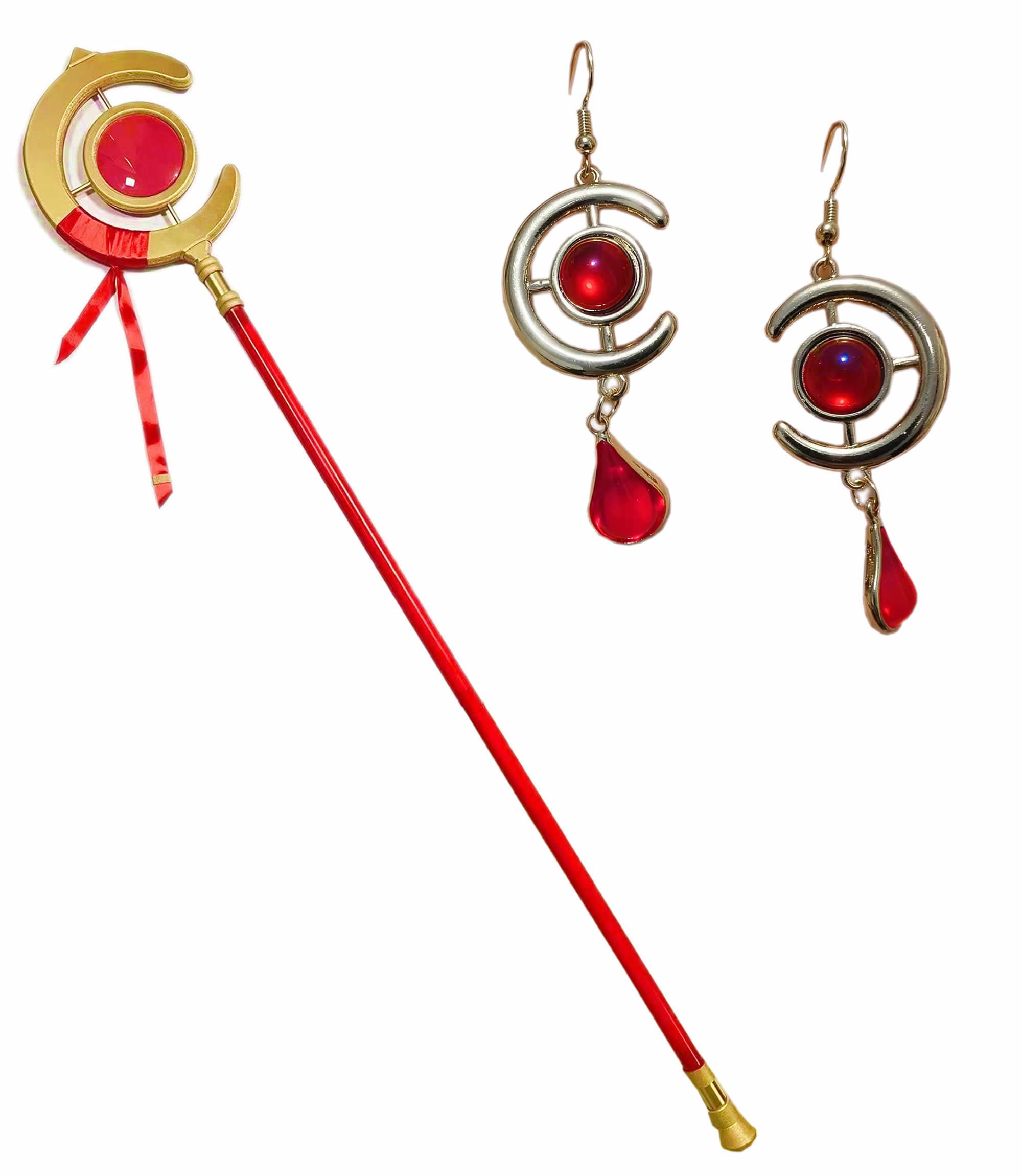 Frieren Earrings & Wand Prop Set - Anime Cosplay Accessories for Frieren Costume (PVC Material, Item#9711-01) - Perfect for Cosplay Events, Halloween, and Anime Conventions