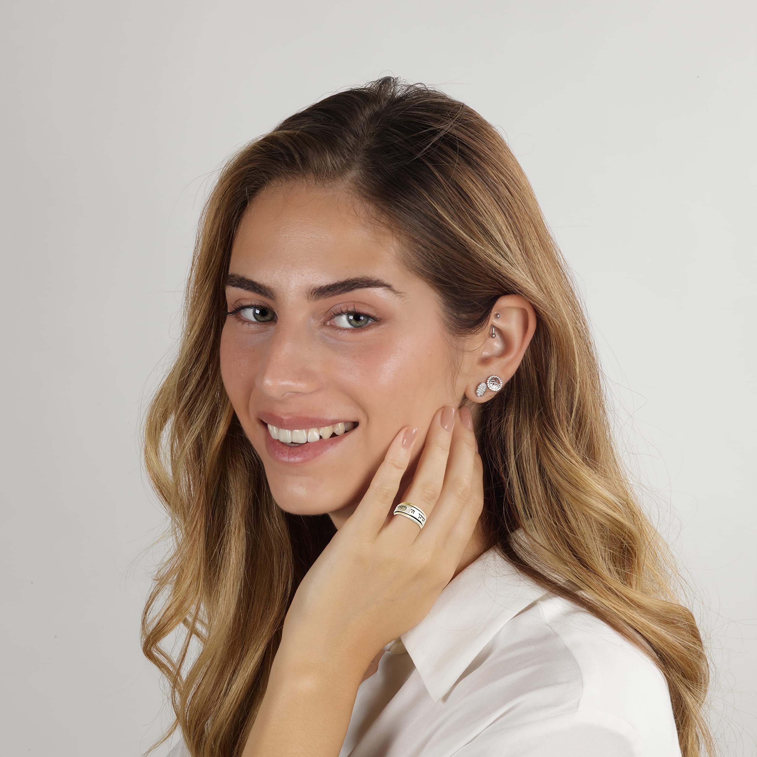 925 Sterling Silver & 9k Solid Gold Spinning Rings - Birkat Kohanim Jewish Blessing Jewelry (Numbers 6:24) - Unique Spiritual Gift from Israel Holyland - Perfect for Bar Mitzvah, Wedding & Religious Ceremonies