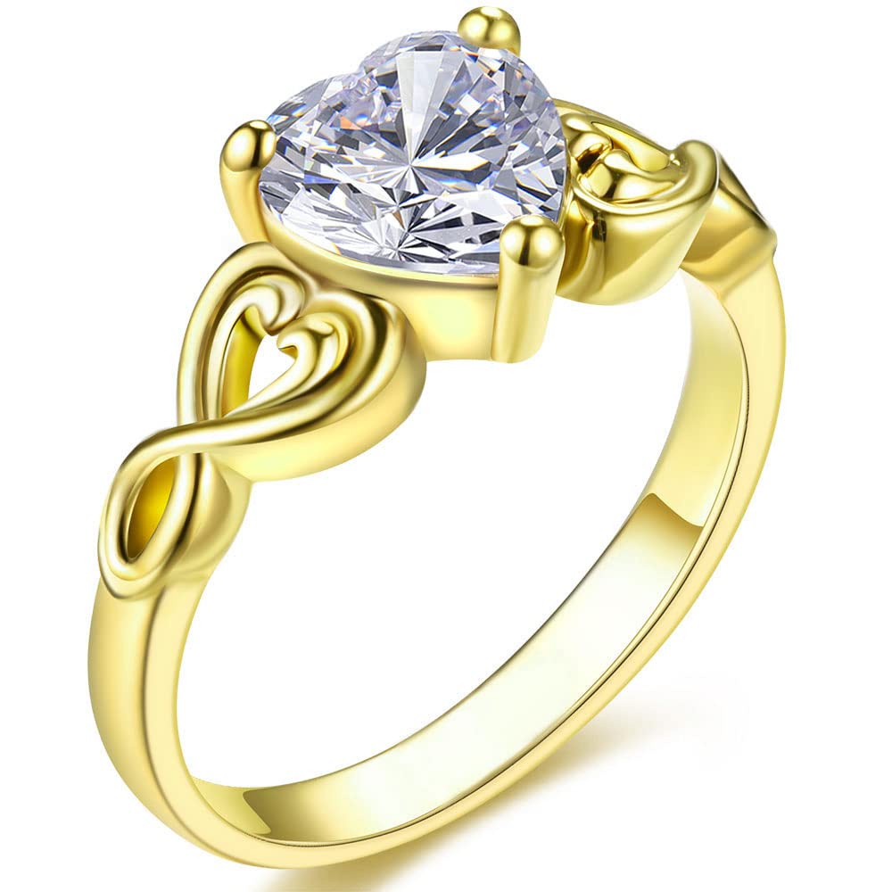 AOUCIA Heart Cubic Zirconia Wedding Engagement Ring for Women - 18K Rose Gold & Silver Plated Promise Eternity Ring, Delicate Jewelry Gift for Girlfriend, Wife, Anniversary, Valentine's Day - Perfect for Proposals, Weddings, Date Nights and Special Occasions