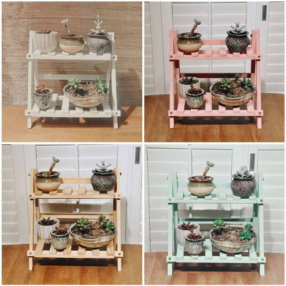 2-Tier Wooden Plant Stand - Foldable Free Standing Flower Pot Shelf Organizer for Balcony, Garden, Patio | Perfect for Indoor Herb Garden & Outdoor Plant Display (Green)