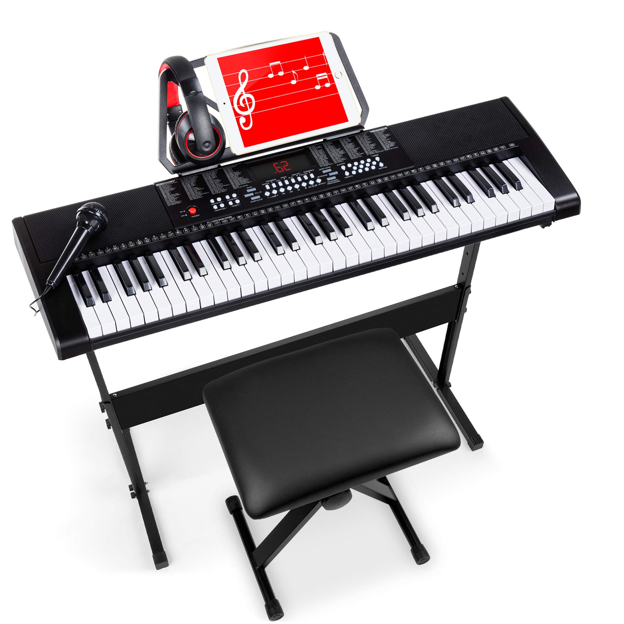 Best Choice Products 61-Key Portable Electronic Keyboard Piano Set with LED Screen, Stand, Bench & Headphones - Perfect for Beginners, Home Practice & Music Lessons (Black)