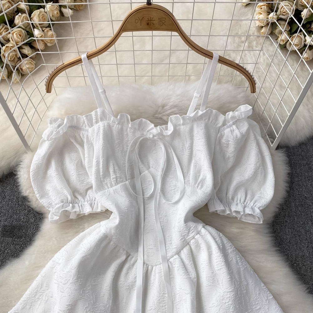 French Shoulder Strapless A-Line Fluffy Princess Dress for Women - Summer Party, Wedding, Prom, Formal Occasions - Style 1687