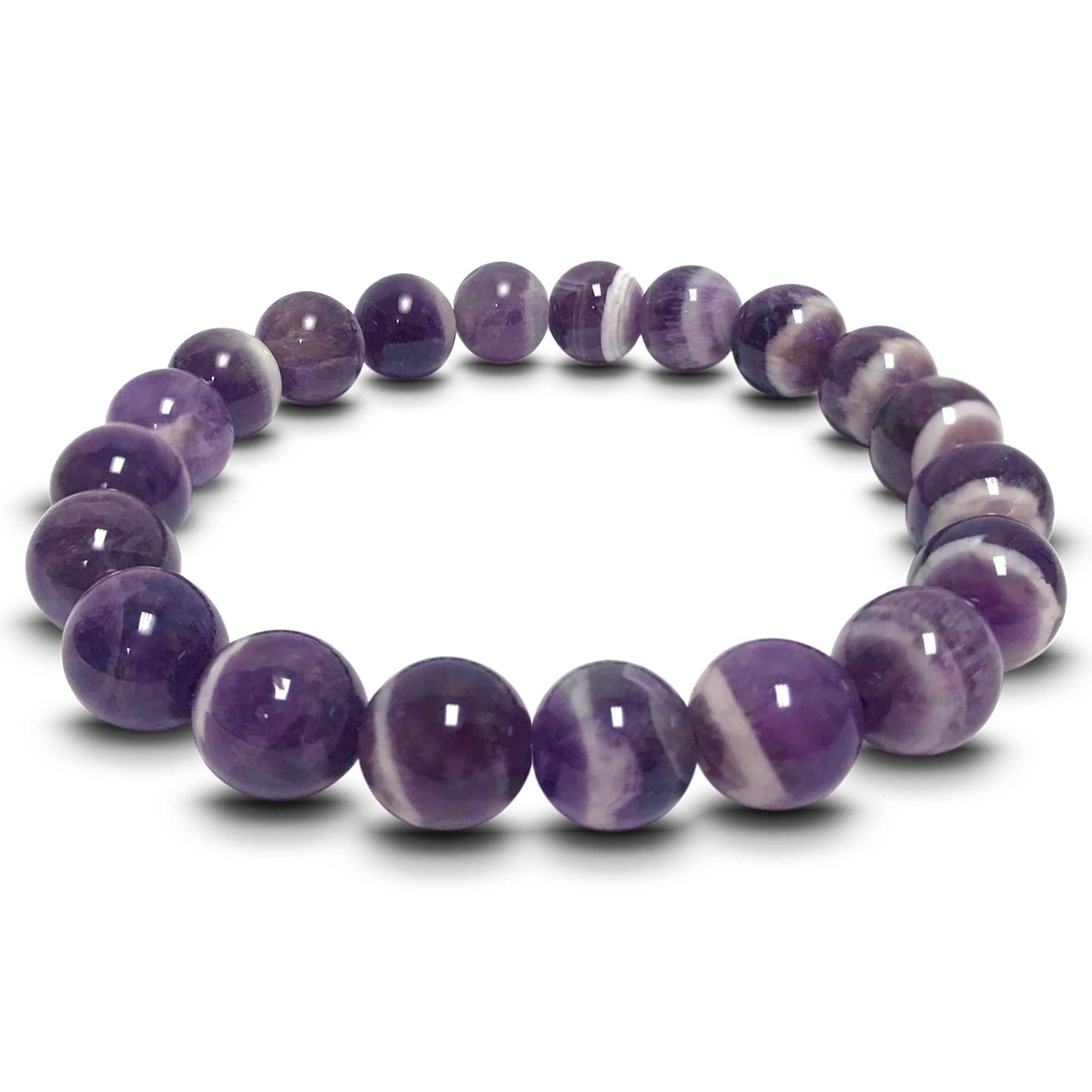 Handmade Stretchable Chevron Amethyst 10mm Beads Unisex Bracelet - Spiritual Healing, Yoga Meditation & Boho Fashion Jewelry