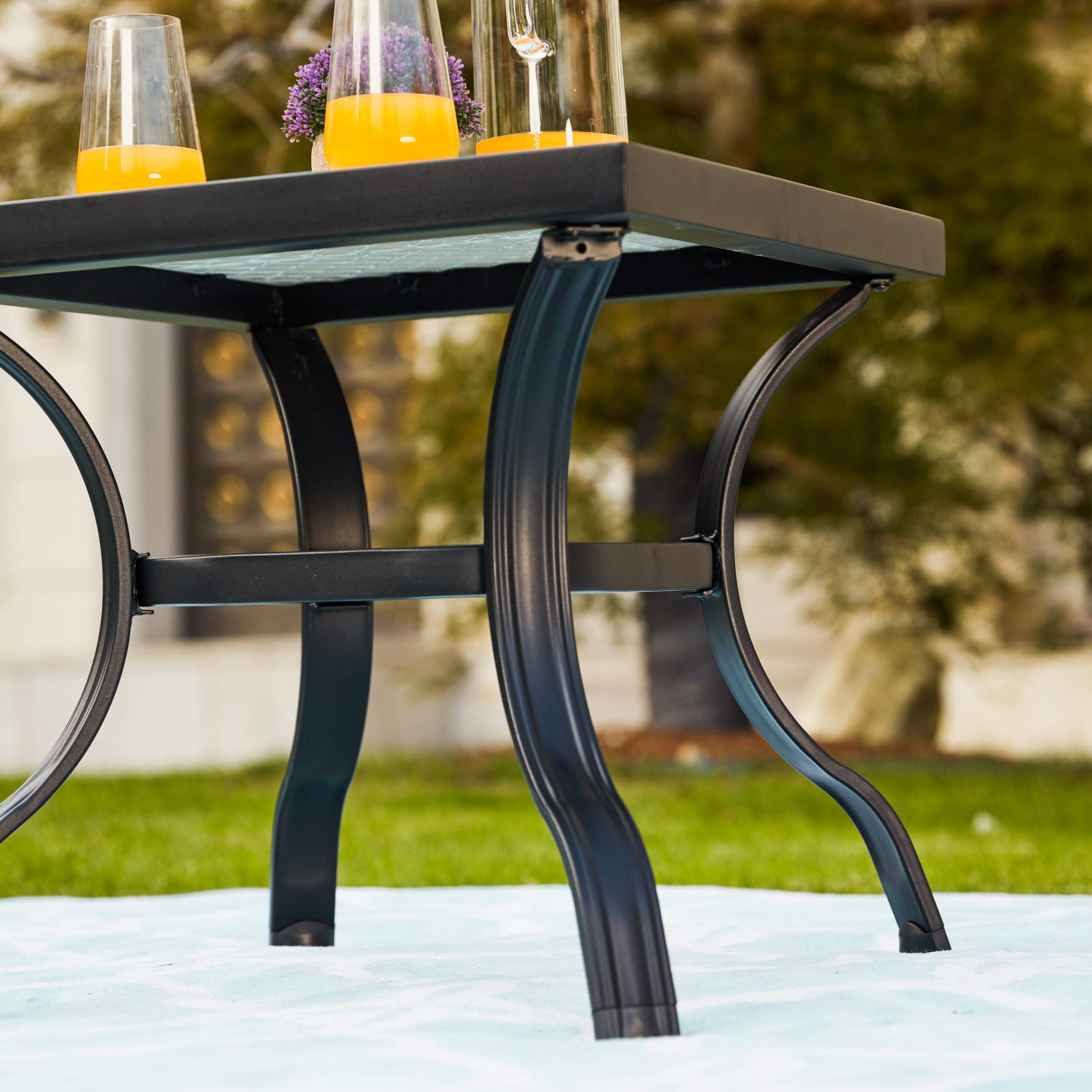 LOKATSE HOME Outdoor Patio Bistro Square End Table with Tile Top and Metal Legs - Perfect for Garden, Balcony, and Poolside Dining