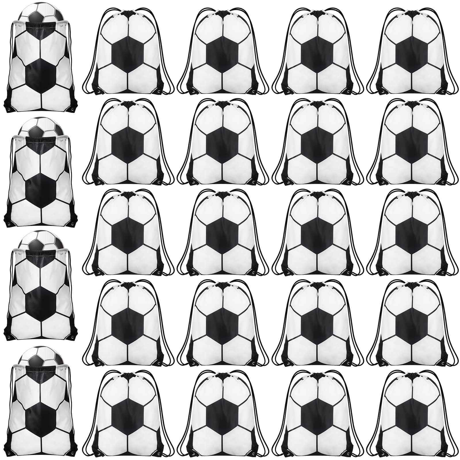 24-Piece Saintrygo Soccer & Basketball Party Favor Drawstring Gift Bags - Cheerleader Sports Party Supplies (Soccer Style) - Perfect for Team Celebrations, Birthday Favors & Game Day Events