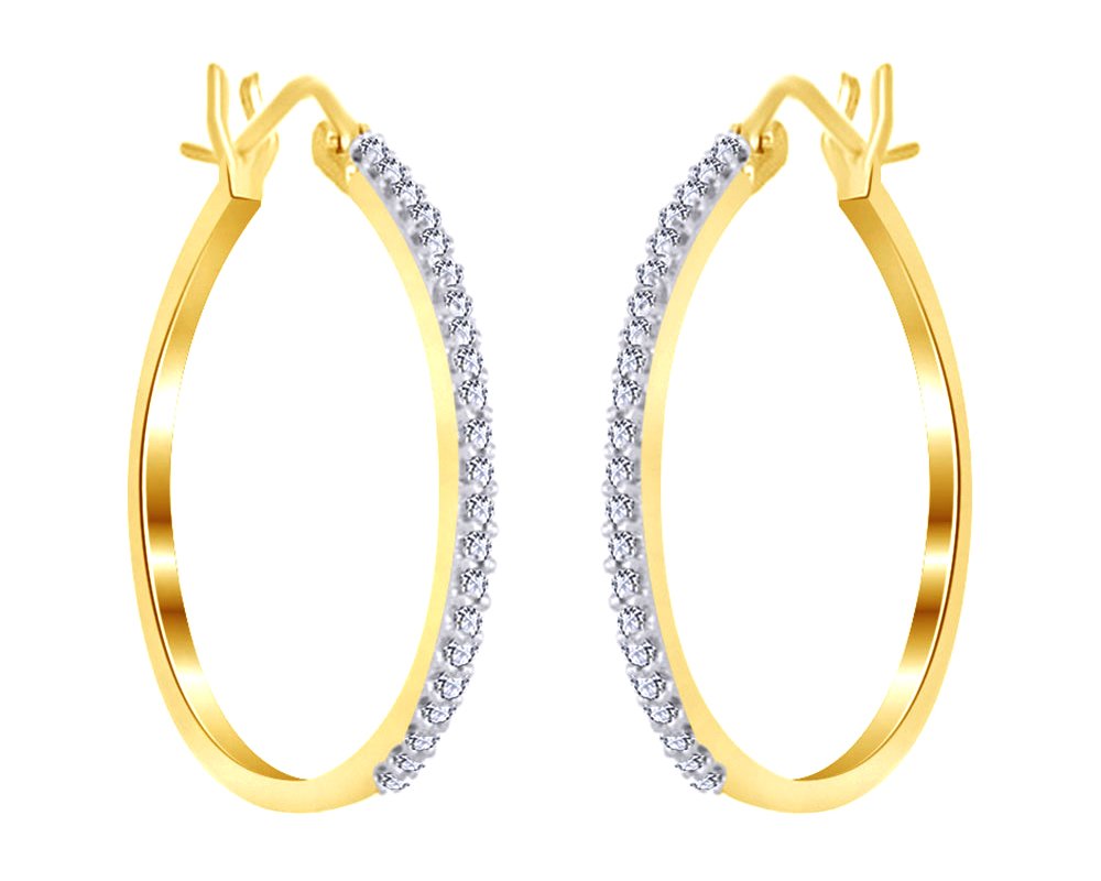 14K Gold Over Sterling Silver Round Cut White Natural Diamond Hoop Earrings (0.2 Cttw) - Perfect for Weddings, Parties & Everyday Elegance