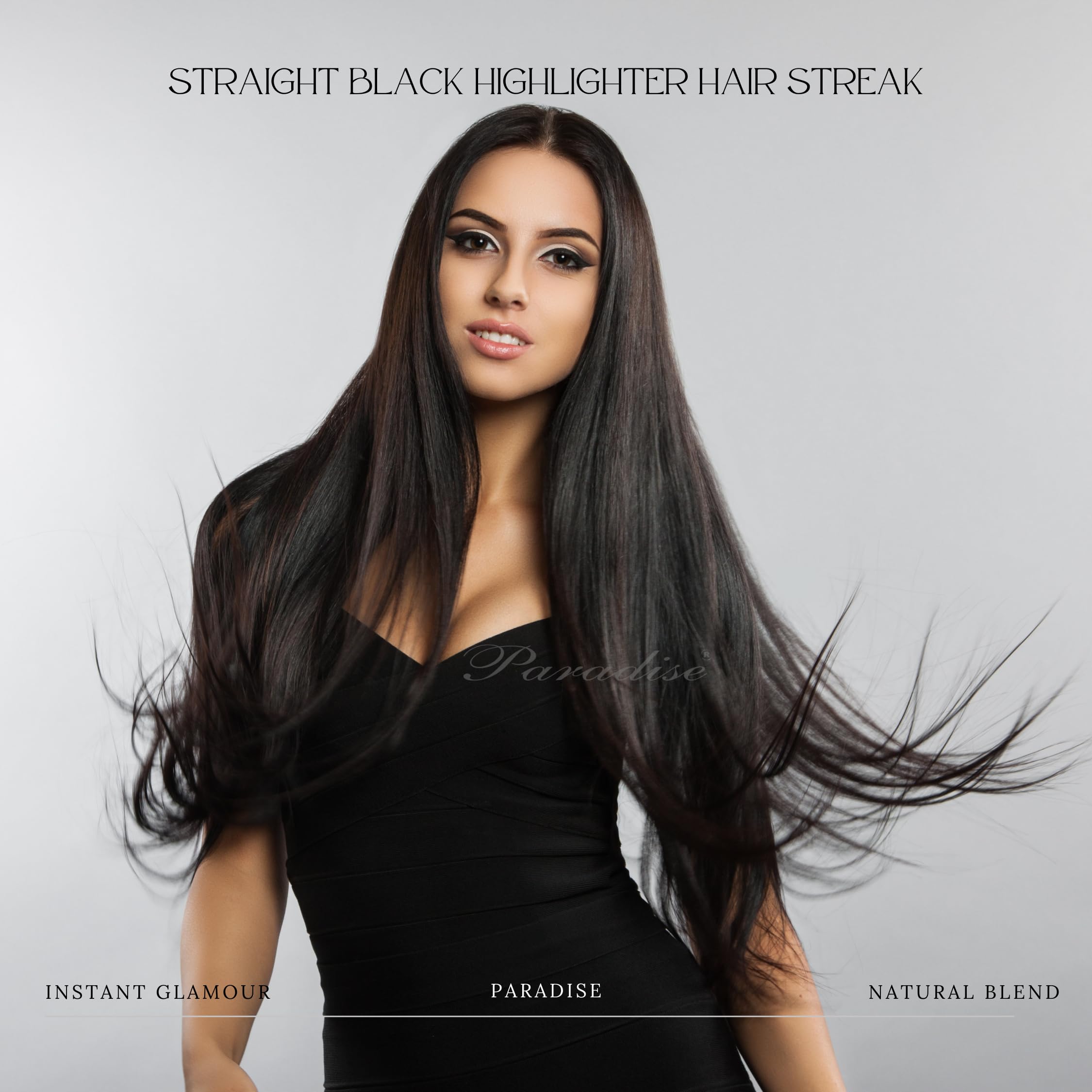 Paradise® 22 Inch Black Clip-in Hair Extensions for Women - 2 Pack Straight Synthetic Hair Wefts with Funky Colored Streaks | Perfect for Parties, Cosplay & Everyday Styling