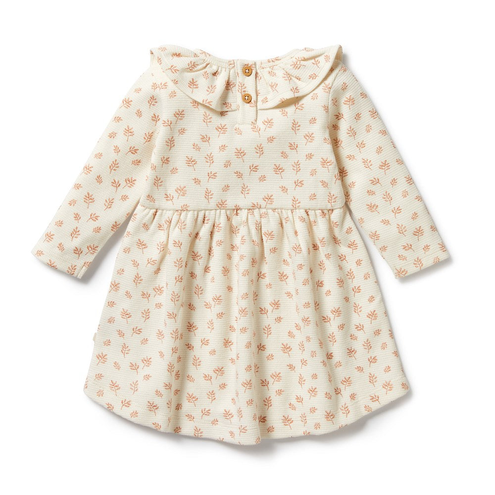 Winter Bloom Organic Waffle Ruffle Dress for Women - Soft Cotton Floral Print Midi Dress for Casual Wear, Date Night & Holiday Outfits