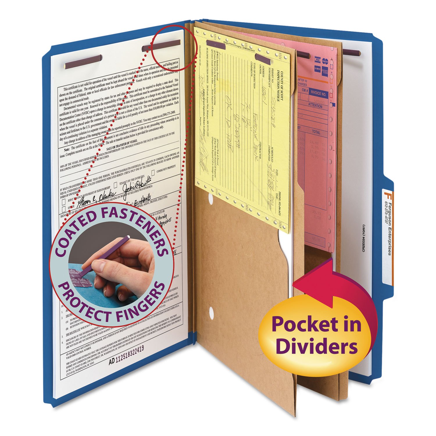 Pressboard Classification Folders - 2 Pocket Legal Dividers in Dark Blue (10/Box) - Perfect for Office, School, and Home Document Organization