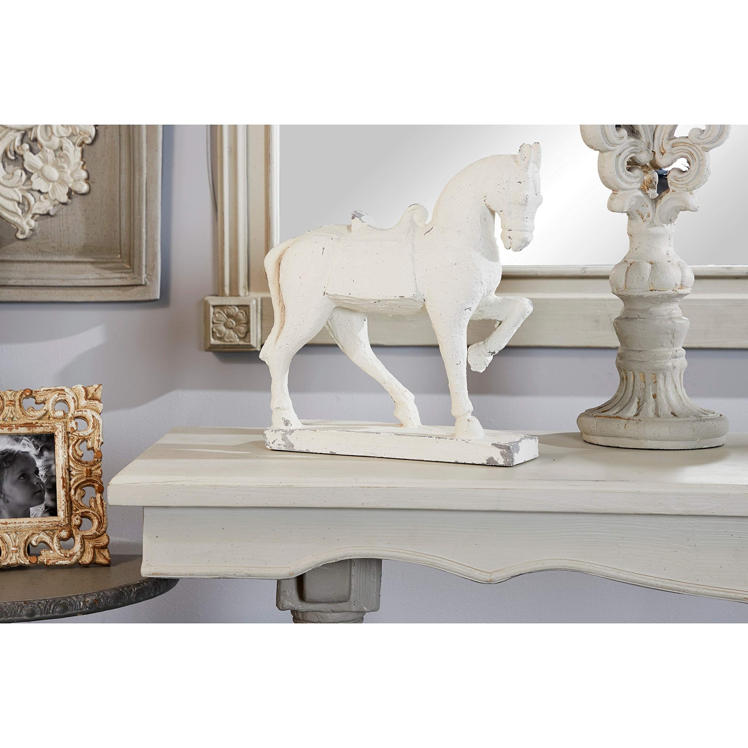 Distressed White Horse Sculpture - 13