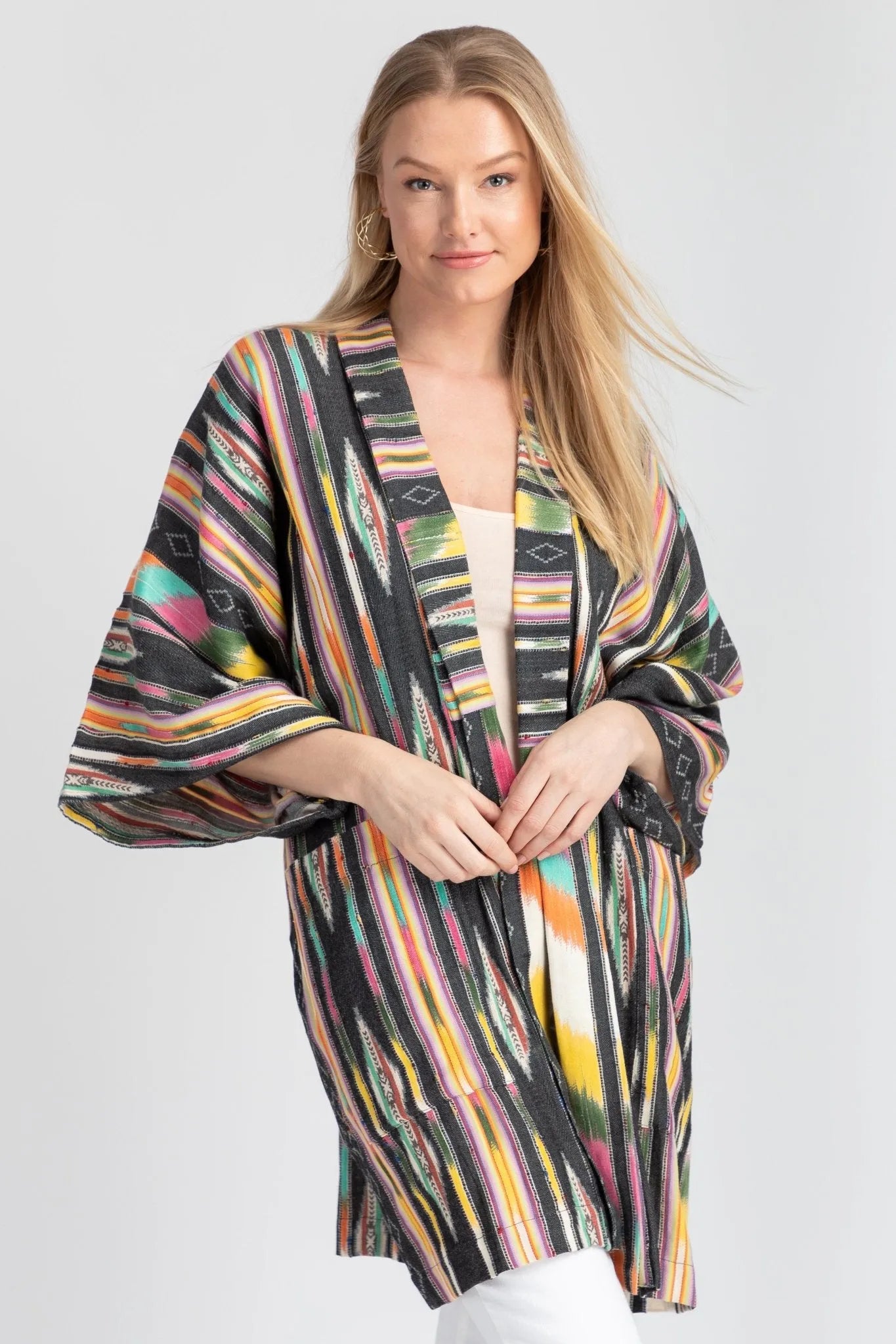 Stylish Ikat Striped Jacket for Women - Lightweight Spring/Summer Cover-Up - Perfect for Beach, Vacation & Casual Outings
