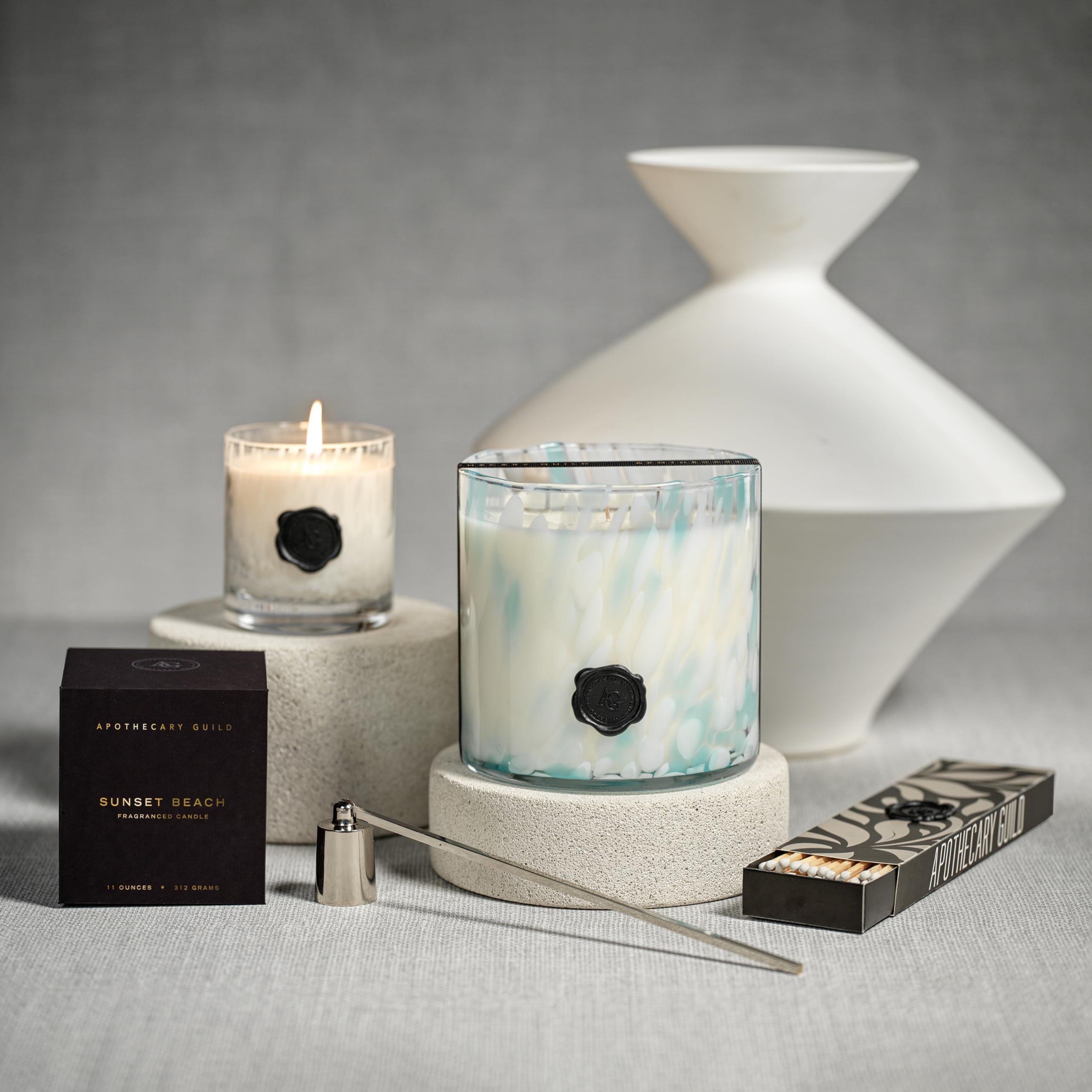 Zodax Apothecary Guild 3-Wick Large Scented Candle - Opal Glass Jar Home Decor - Sunset Beach Fragrance (50.02 Oz) - Perfect Gift for Women & Men - Ideal for Living Room, Bedroom, Bathroom & Spa Relaxation