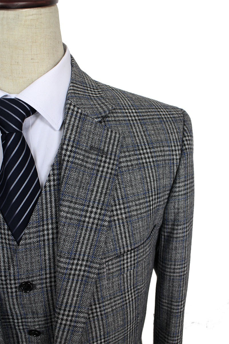 Premium Men's Wool Striped Grey Tweed 3-Piece Suit - British Retro Tailored Slim Fit Blazer for Wedding & Formal Events - Perfect for Business, Office, and Special Occasions