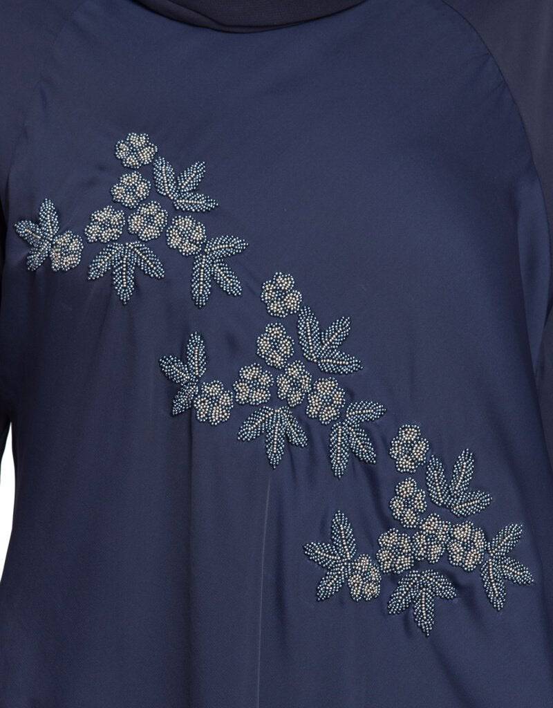 Hand Embroidered Arabic Umbrella Nida Abaya - Navy Blue Abaya Dress for Women | Perfect for Eid, Ramadan, Wedding & Special Occasions