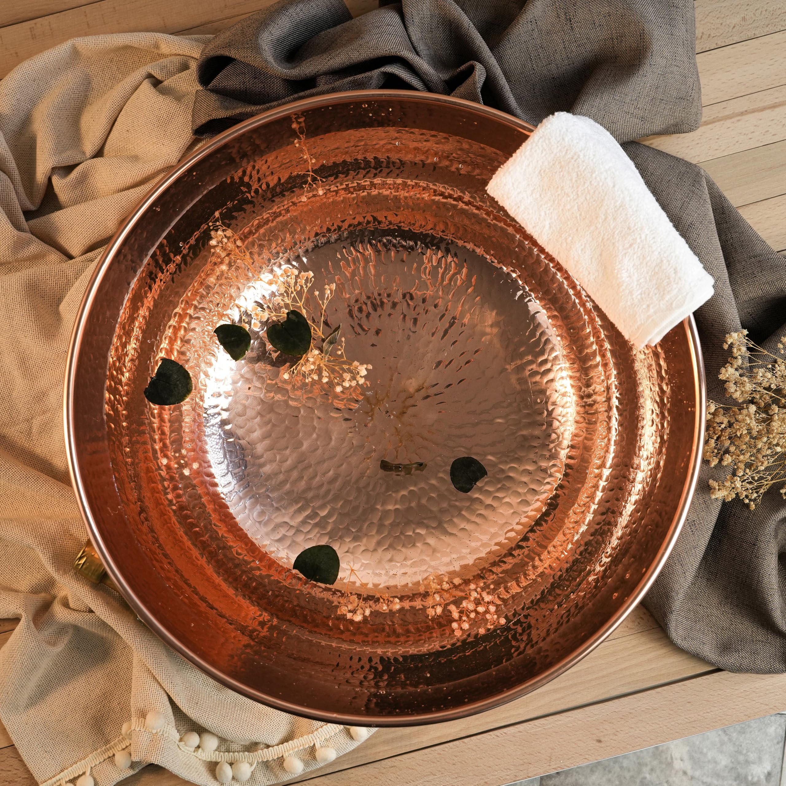 Handmade Hammered Copper Pedicure Bowl - 18 Inch Large Foot Soaking Basin for Spa & Home Relaxation | Portable Pedicure Tub for Pedicures, Manicures & Self-Care | 100% Pure Solid Copper Gift for Women & Men | Perfect for Salons, Spas & At-Home Pampering