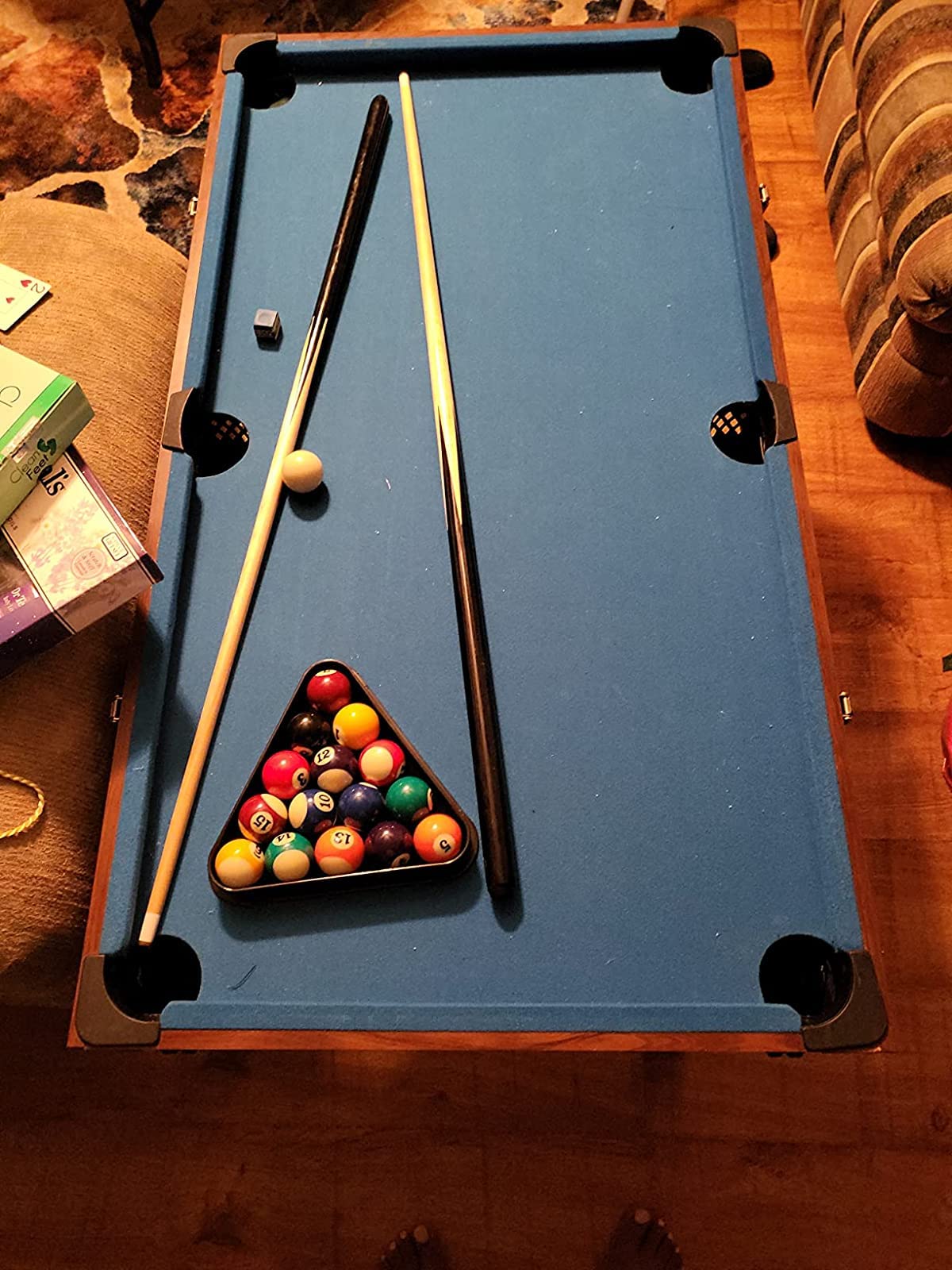 16Pcs Small Tabletop Pool Table Set with Cues - Mini Billiards Game for Kids & Adults, 0.98/1.25/1.49 Inch Balls, Compact Indoor Fun for Home, Office, Party & Game Room