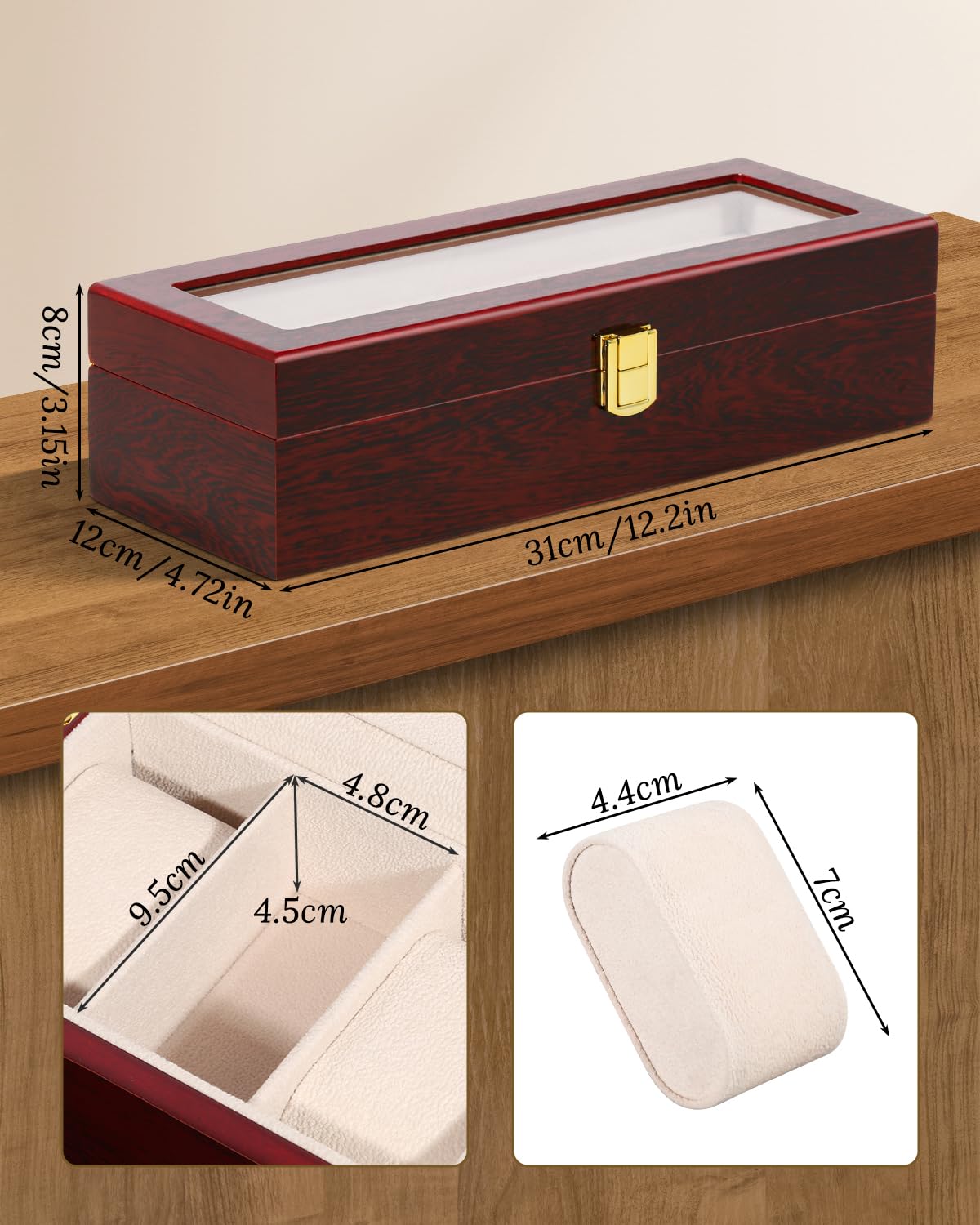 Wooden Watch Display Case - Jewelry Organizer Box for Men - Perfect for Watch Collections & Jewelry Storage at Home or Office
