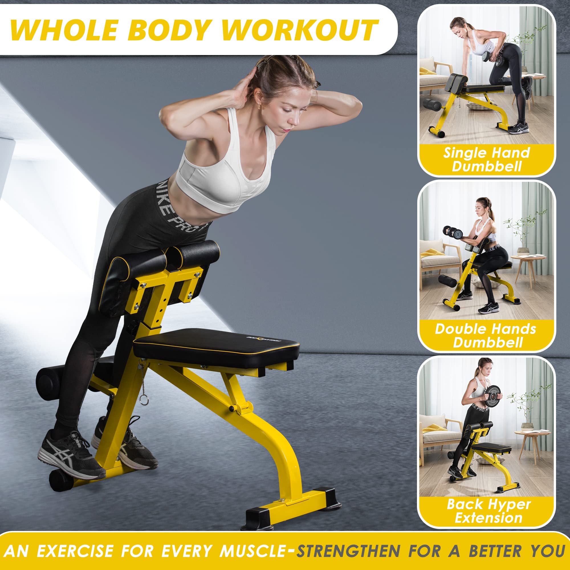 BODYRHYTHM Adjustable Weight Bench - Multifunctional Home Gym Equipment for Strength Training, Ab Workouts & Back Exercises | Foldable Design for Small Spaces | Perfect for Full Body Workouts, Sit-ups & Hyperextensions