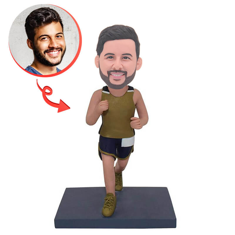 Custom Male Runner Marathon Athletes Bobblehead - Personalized Sports Figurine Gift for Runners, Joggers & Fitness Enthusiasts - Perfect for Trophies, Office Decor & Marathon Finisher Gifts