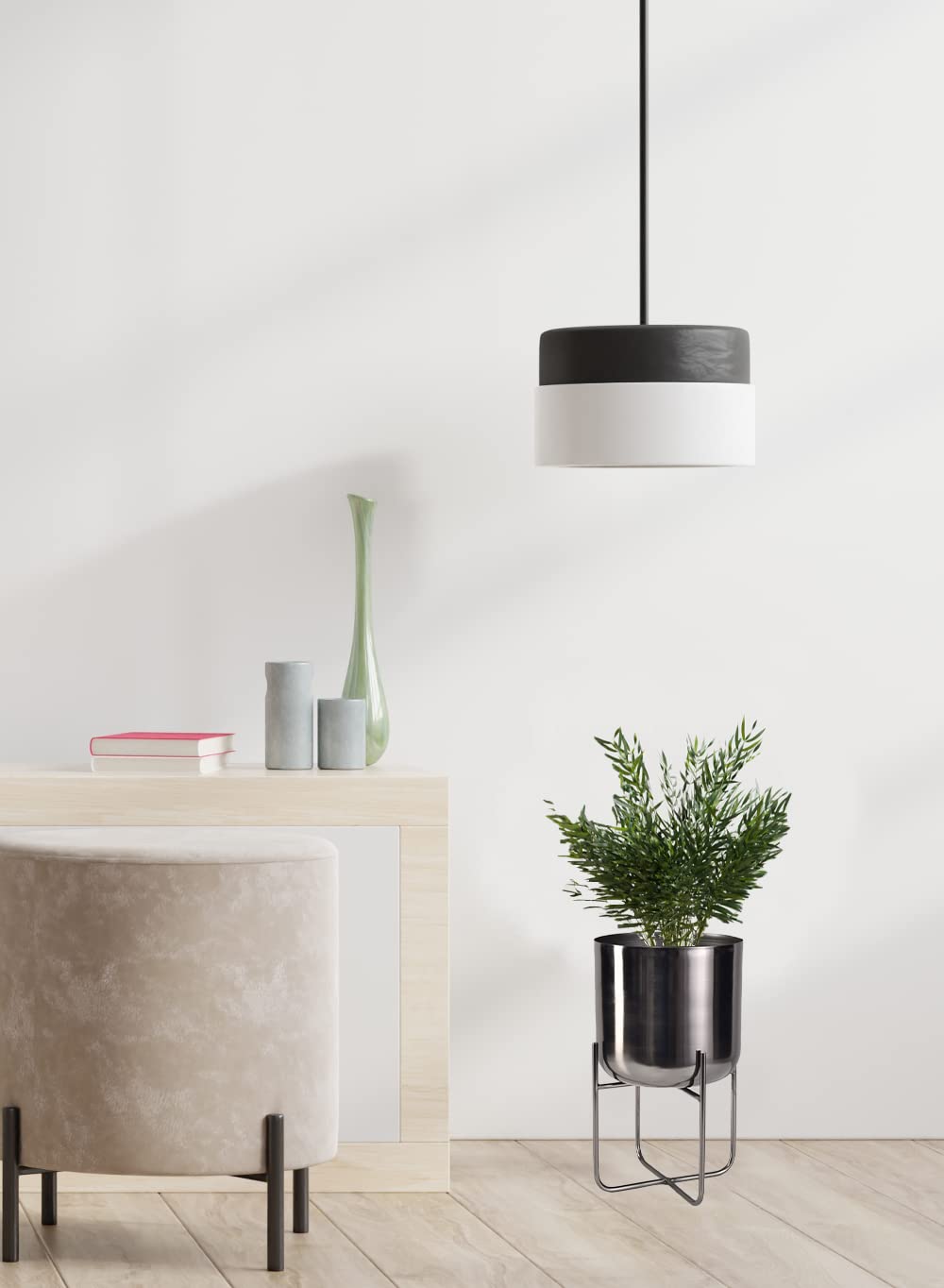 Modern Mid Century Black Nickel Planters with Stand - 13