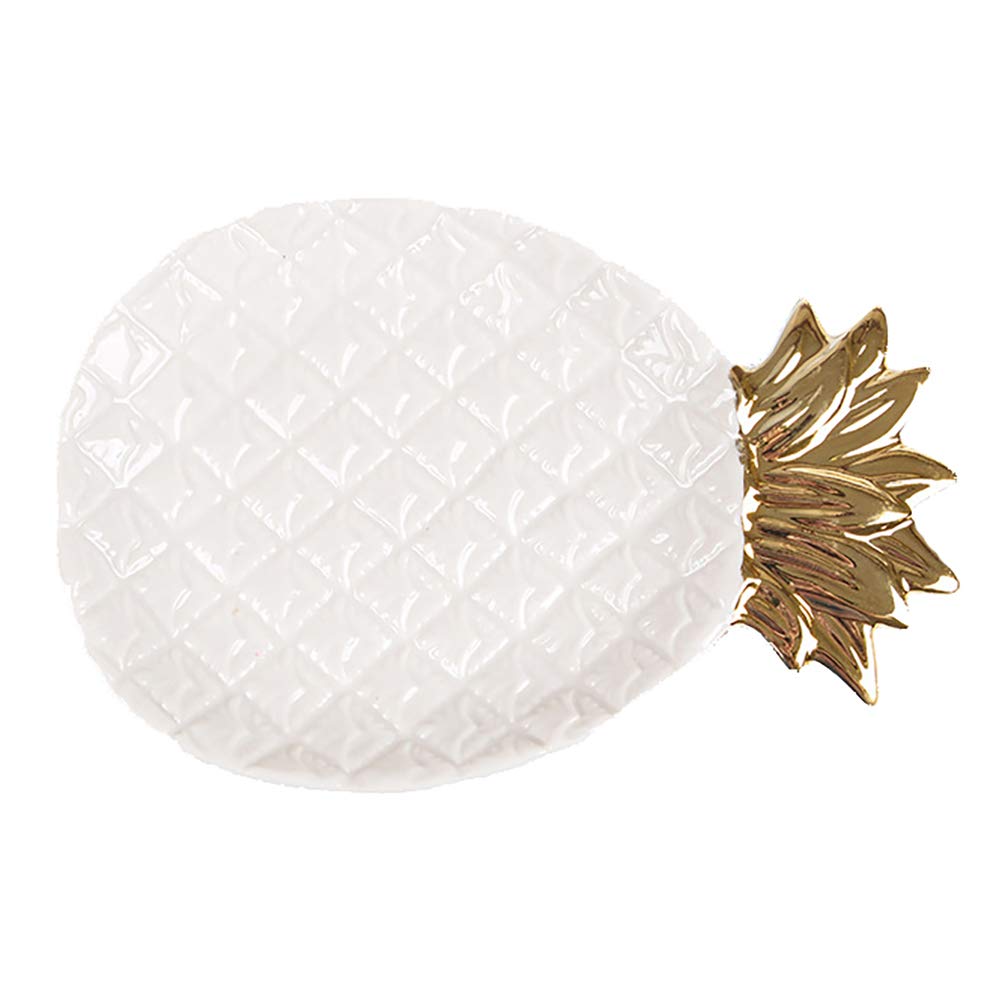 PRETYZOOM Ceramic Jewelry Display Dish with Gold Trim - Pineapple Shaped Ring Holder, Mini Jewelry Organizer Plate for Travel, White Ceramic Tray for Rings, Earrings & Small Accessories - Perfect for Vanity, Bathroom Counter, Dresser Top & Gift Giving