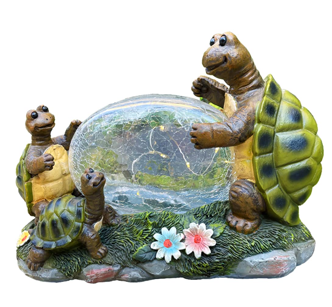 Solar Powered Turtle Mama and Baby Outdoor Garden Light Decor - Waterproof LED Landscape Lighting for Lawn, Yard, Pathway - Eco-Friendly Solar Garden Ornament (Turtles Family on Grass) - Perfect for Patio, Backyard, Walkway Decoration at Night