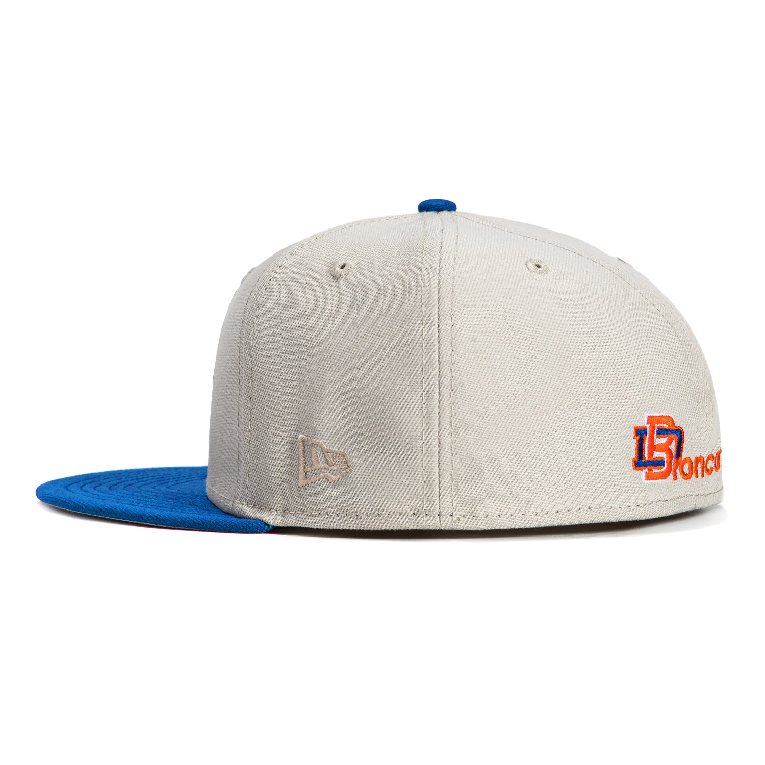 New Era 59Fifty Denver Broncos Logo Patch Snapback Hat - Stone & Royal Blue - Official NFL Team Cap for Men & Women - Perfect for Game Day, Sports Events & Streetwear Fashion