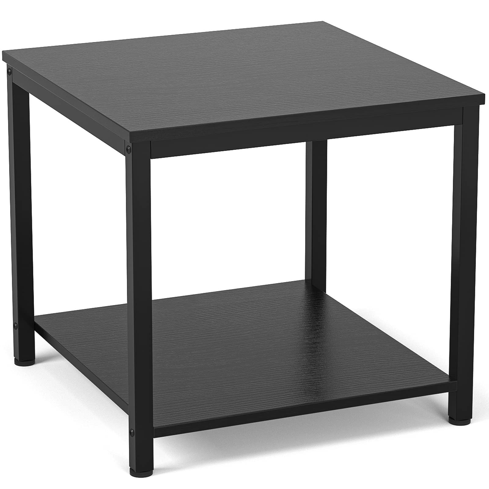 Homieasy 20 Inch Square 2-Tier Side Table - Modern Industrial Metal & Wood Accent Coffee Table, End Table or Nightstand for Living Room, Bedroom - Perfect for Sofa, Couch or Bedside Use - Black