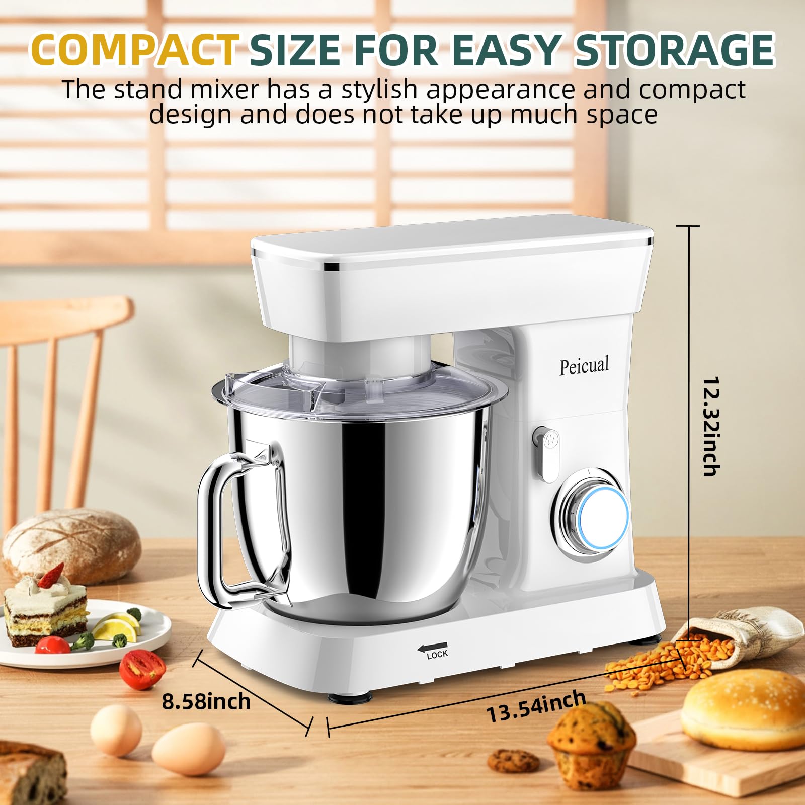 5.5QT Stand Mixer with 10+ Speeds - Tilt-Head Electric Kitchen Mixer with Stainless Steel Bowl, Dough Hook, Beater & Whisk - Perfect for Baking Cakes, Cookies & Bread Dough - White