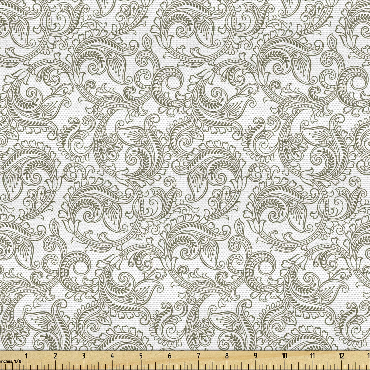 Ambesonne Floral Fabric by The Yard - Traditional Damask Print with Classic Ornate Patterns, Decorative Upholstery Fabric for Sofa, Curtains & Home Decor (10 Yards, Reseda Green & White) - Perfect for DIY Projects, Furniture Makeovers & Elegant Home Accents