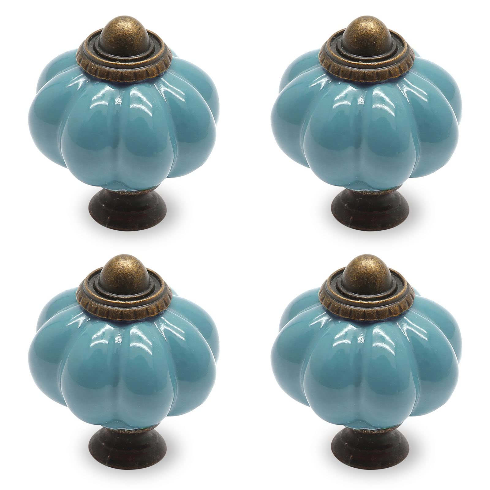 4pcs Vintage Celadon Pumpkin Cabinet Knobs - Ceramic Drawer Pulls & Door Handles with Mounting Screws for Kitchen, Bathroom & Furniture Upgrade
