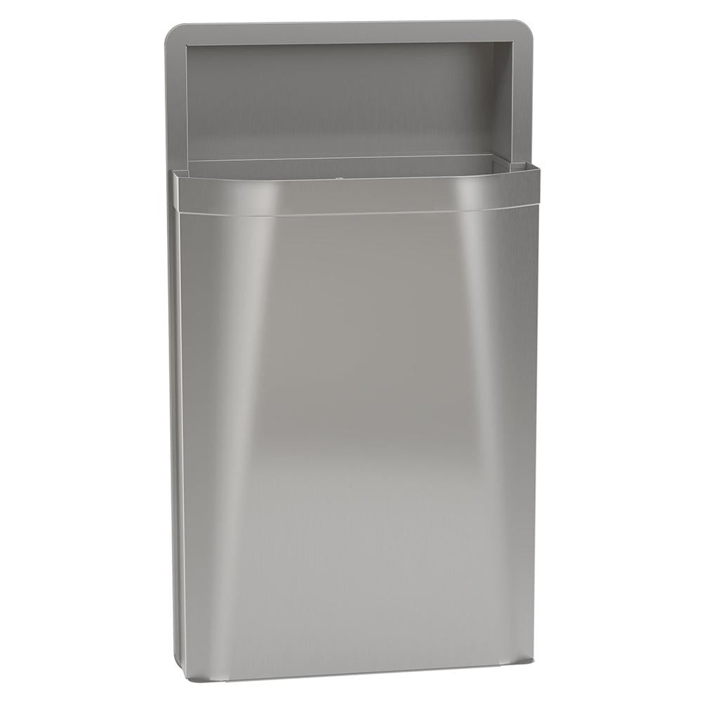 Bradley 3A05 10 Diplomat 12 Gallon Semi-Recessed Trash Can with Removable Liner - Satin Finish | Ideal for Office, Restroom & Commercial Spaces