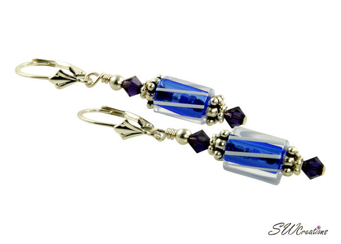 Elegant Purple Blue Cane Crystal Earrings for Women - Perfect for Parties, Weddings & Special Occasions