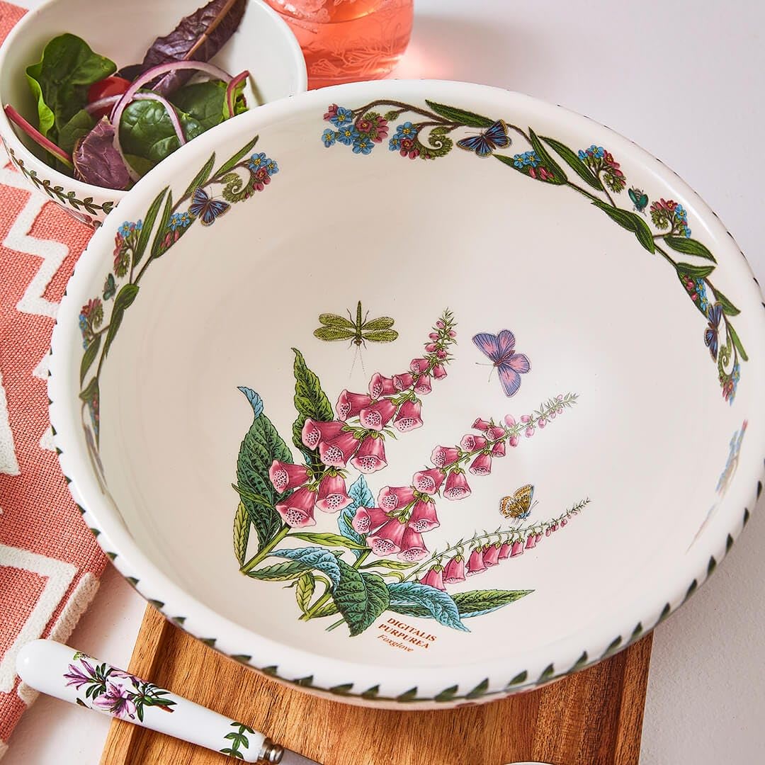 Portmeirion Botanic Garden Salad Bowl - 12-Inch Porcelain Serving Bowl for Fresh Salads, Fruits & Appetizers - Elegant Floral Design, Microwave & Dishwasher Safe - Perfect for Dinner Parties, Picnics & Family Gatherings