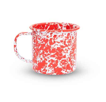 Premium Red Marble Enamelware Coffee Mugs - 12 oz Set of 4, Durable & Stylish Camping, Picnic & Outdoor Drinking Cups for Hot & Cold Beverages