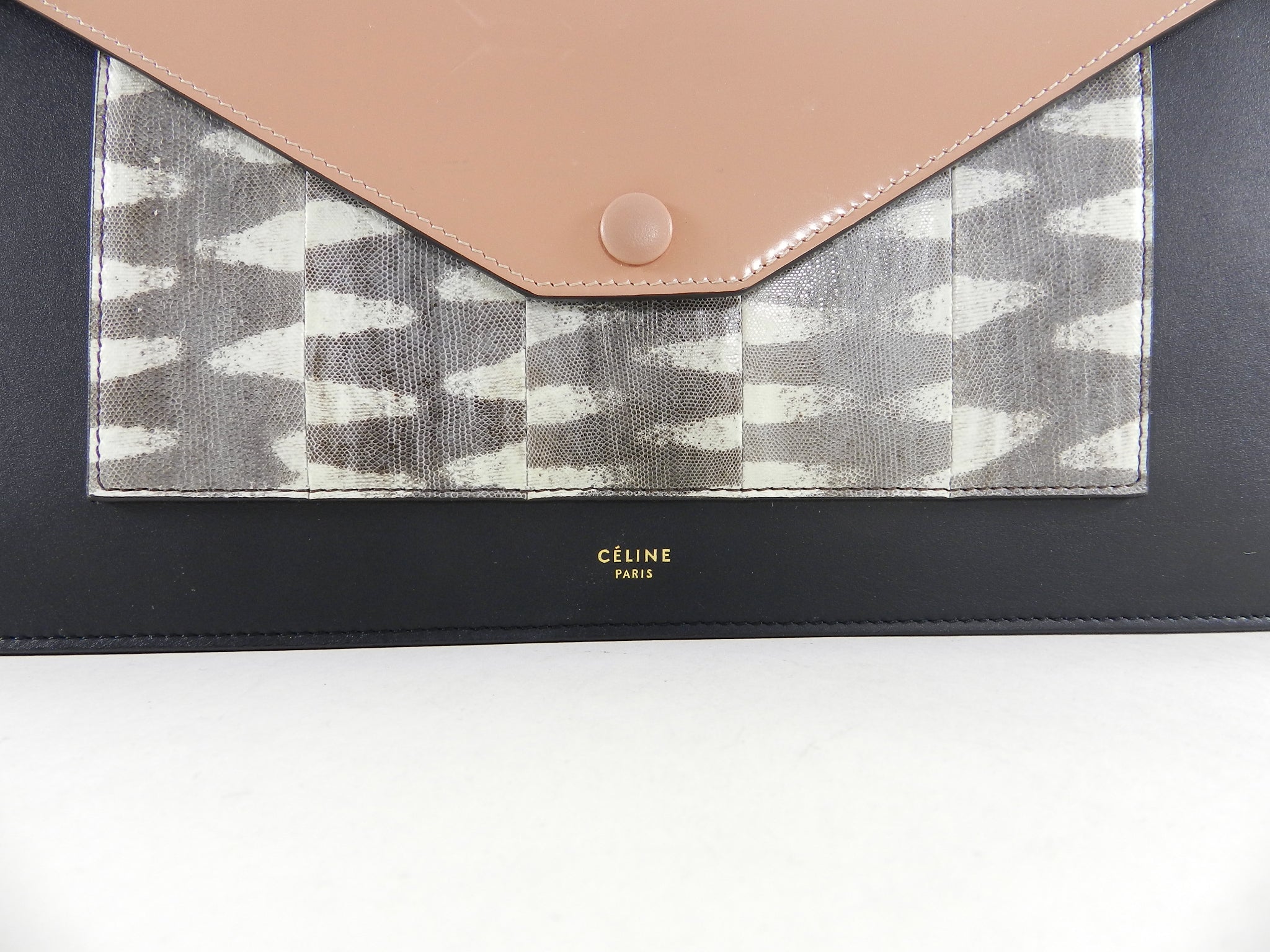Celine Tricolor Nude and Lizard Leather Pocket Envelope Clutch Bag for Women | Luxury Designer Handbag for Evening Parties, Weddings & Special Occasions
