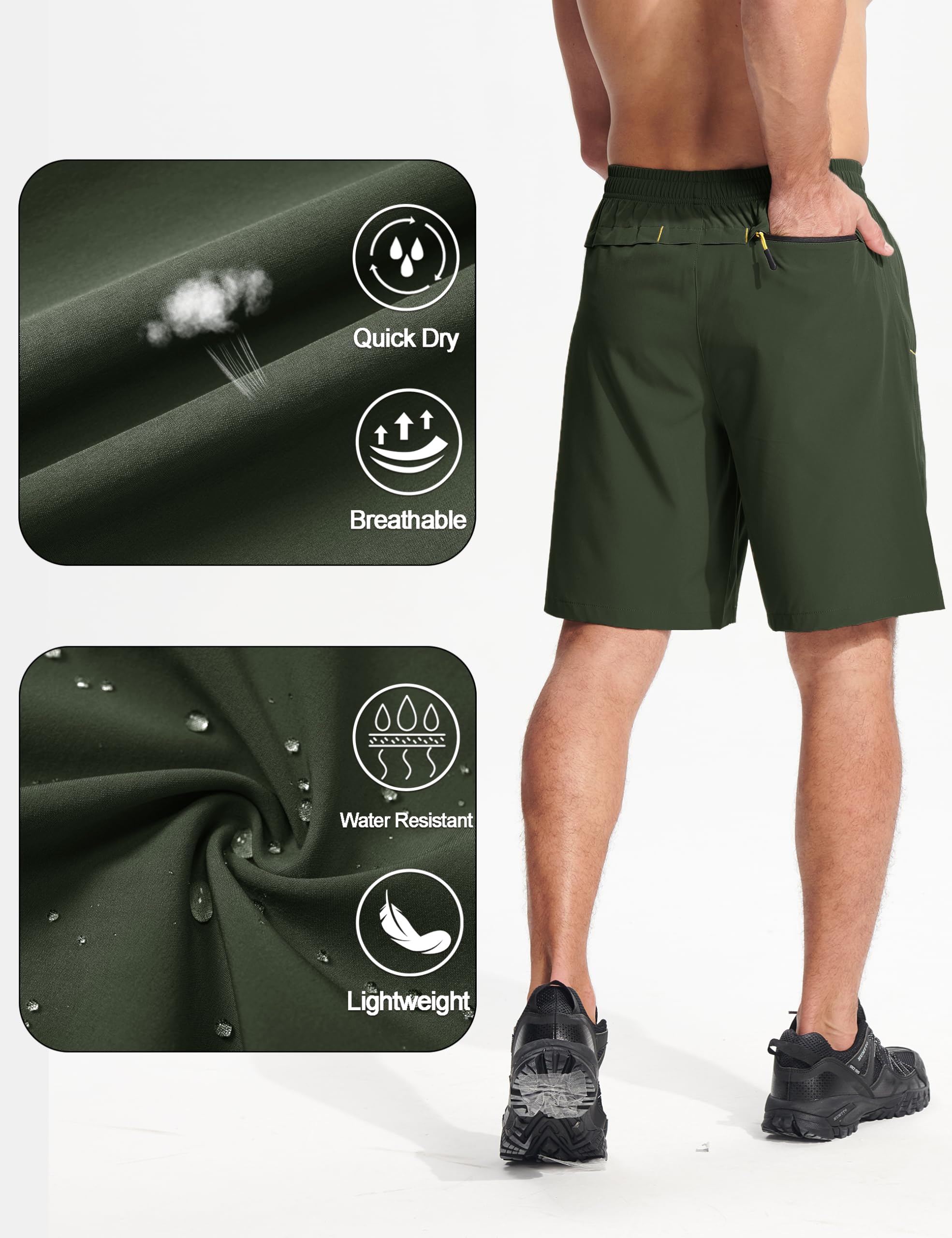 MAGCOMSEN Men's 9 Inch Athletic Running Shorts - Quick Dry Lightweight Workout Gym Shorts with Zipper Pockets for Hiking, Jogging & Training
