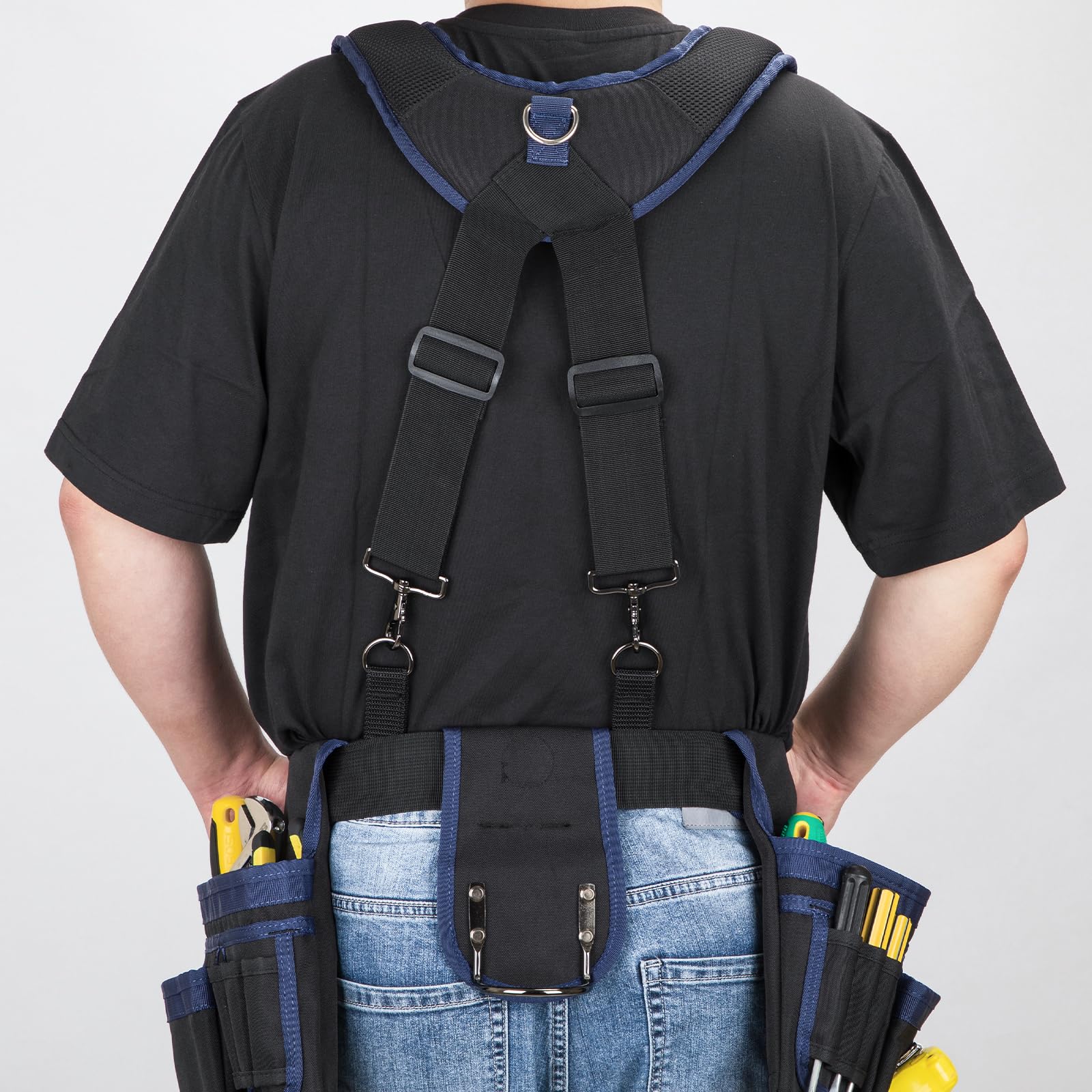Adjustable Padded Tool Belt Suspenders for Men - Heavy Duty Carpenter Work Belt with Magnetic Wristband & Multi-Pocket Design for Construction Workers (Black) | Perfect for DIY Projects, Home Renovation & Professional Job Sites